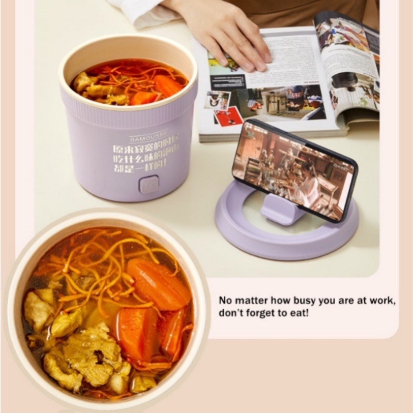 Nồi Lẩu Điện Mini Chống Dính ONEBI Vân Đá Dung Tích 1L Nắp Có Giá Đỡ Điện Thoại