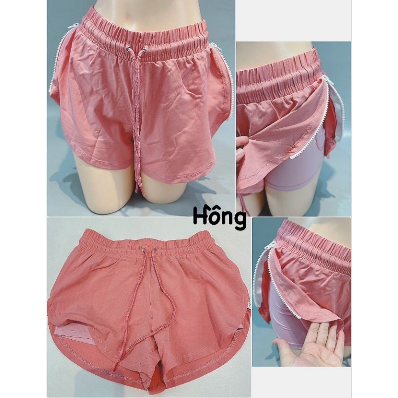 Quần short đùi 2 lớp kéo khóa 2 bên có túi
