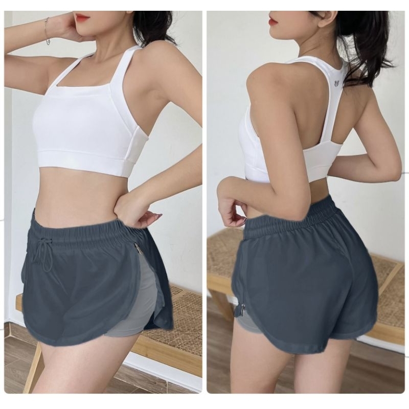 Quần short đùi 2 lớp kéo khóa 2 bên có túi