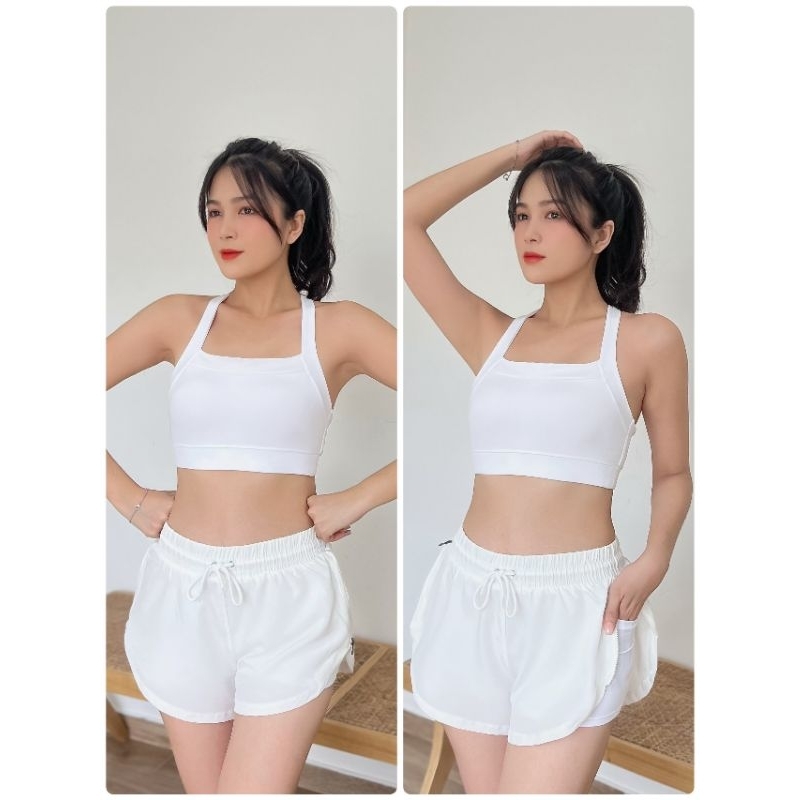 Quần short đùi 2 lớp kéo khóa 2 bên có túi