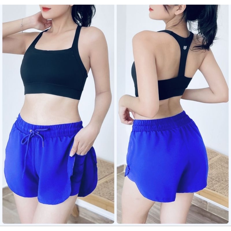 Quần short đùi 2 lớp kéo khóa 2 bên có túi