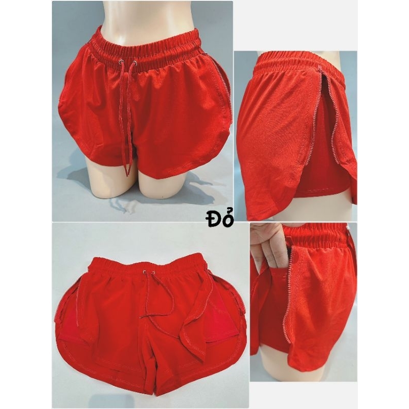 Quần short đùi 2 lớp kéo khóa 2 bên có túi