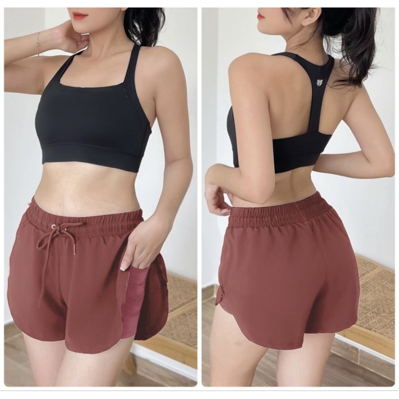 Quần short đùi 2 lớp kéo khóa 2 bên có túi