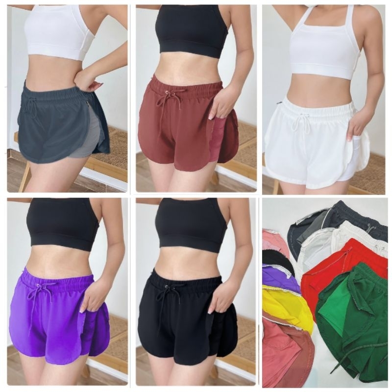 Quần short đùi 2 lớp kéo khóa 2 bên có túi