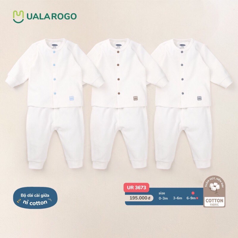 Bộ quần áo sơ sinh cài thẳng Ualarogo chất vải nỉ cho bé