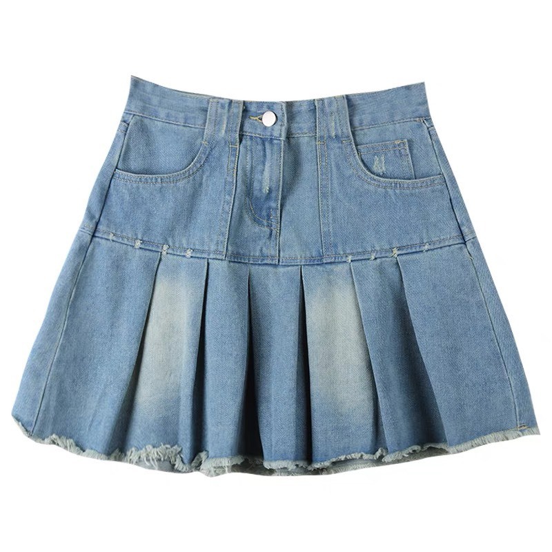 Chân váy jeans tua rua, Chân bò nữ cạp cao phong cách phong cách ND30