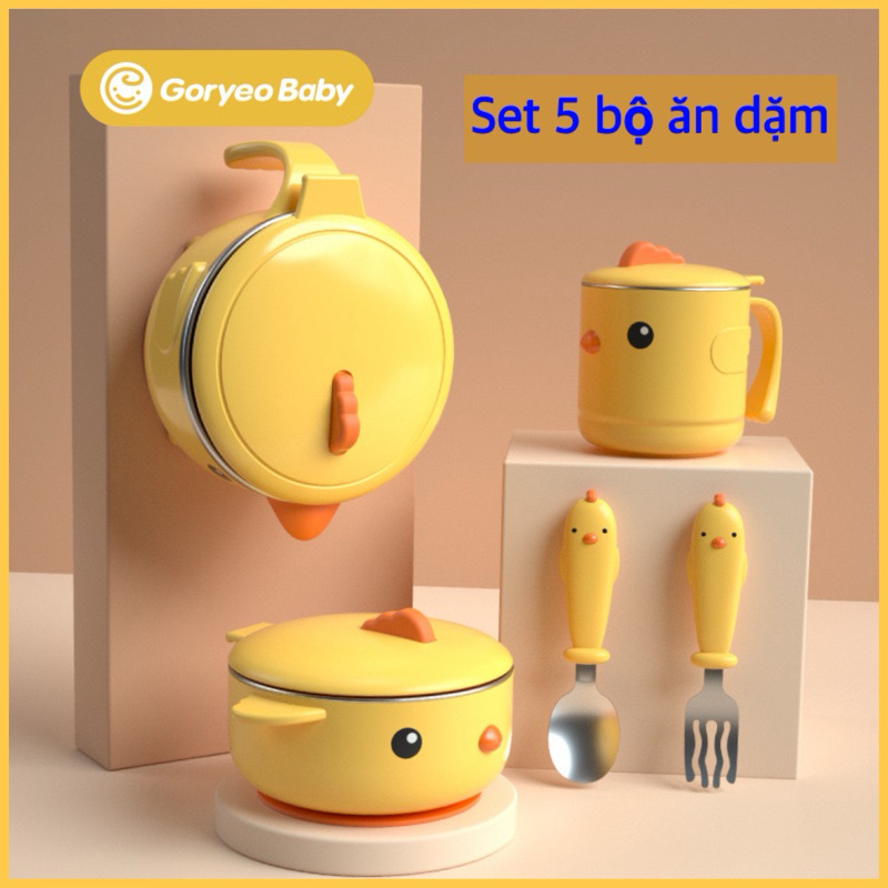 SHET 5 ( HÀNG SẴN) Bộ bát thìa dĩa ăn dặm giữ nhiệt Goryeobaby 28
