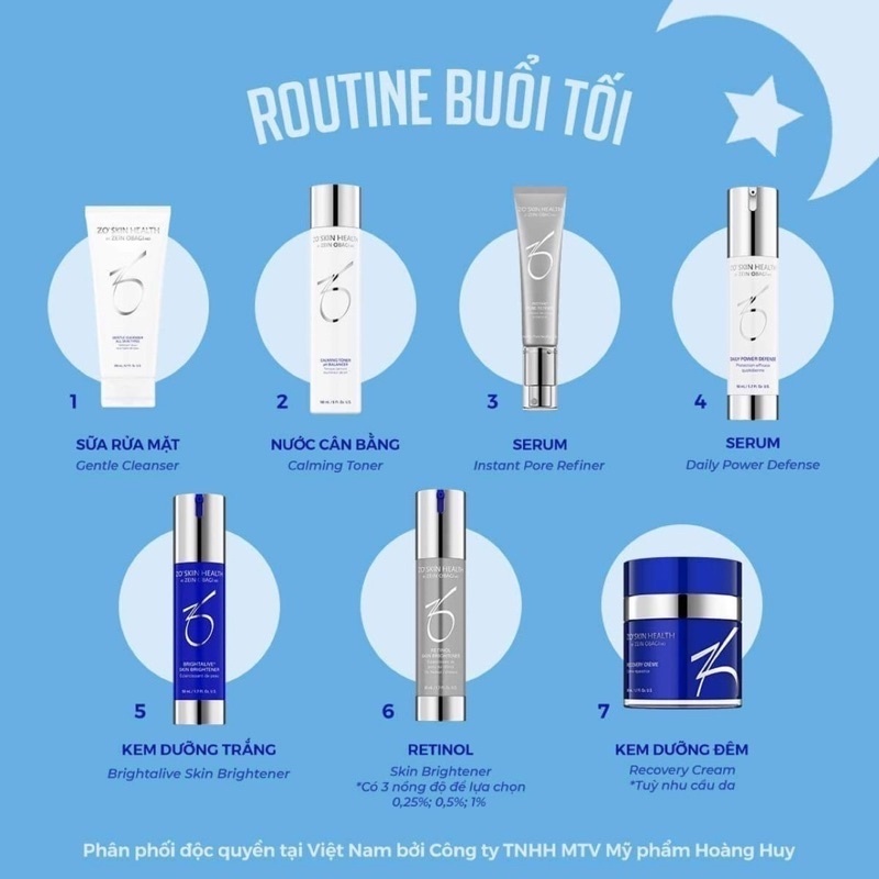 Kem Dưỡng Trắng Da Retinol 0.5% 1% Zo Skin Health BRIGHTENER Ngăn Lão Hóa, Làm Sáng Da, Đều Màu 5ml/10ml