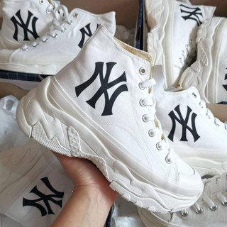 Giày mlb chunky vải NY đen thấp cổ, Giày mlb đế nâu độn đế 5cm hách dáng đế nâu mới hàng 11 full bill box túi hộp