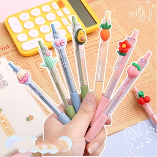 Bút bi nước cute mực đen ngòi 0.5mm, vỏ bút trong suốt gắn hoa quả xinh xắn Samcos