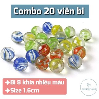 combo 20 viên bi ve 8 khía nhiều màu size 1.6cm bằng thủy tinh