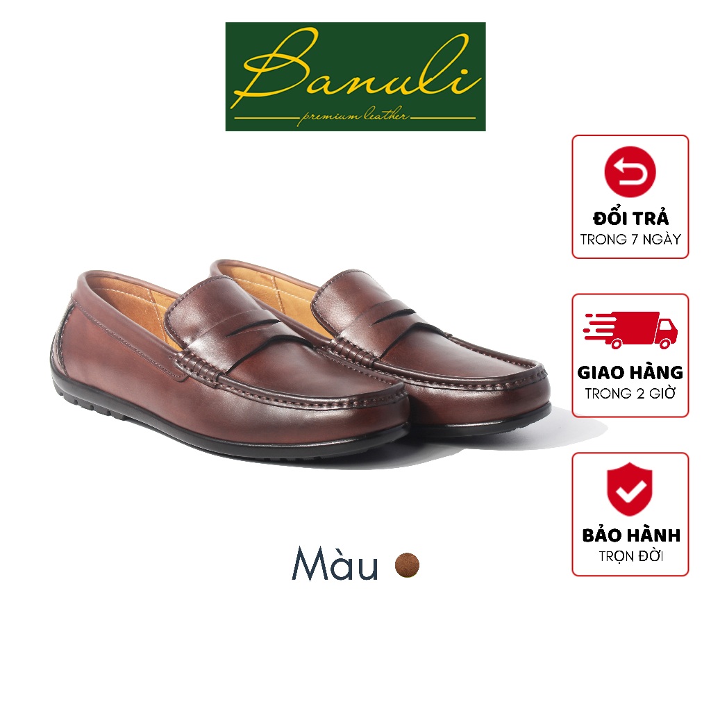 Giày Lười Nam BANULI HMOCA06 (100% Da Bò Ý Mặt Ngoài Và Lót Trong, Siêu Nhẹ Siêu êm, Chính Hãng)