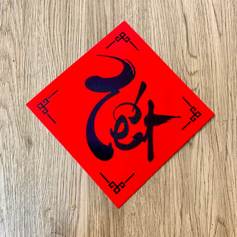 Chữ thư pháp GIẤY NHUNG ĐỎ KIM TUYẾN trang trí Tế