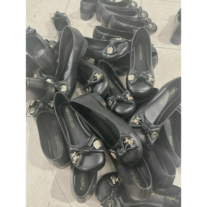 Giày Búp Bê Nữ Nơ Gấu Da Mềm Đế 3 phân Cực Êm