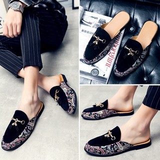 Giày sục nam da PU hàng kĩ màu thổ cẩm cá da nỉ đai chuông vàng cực chất sục nam da mờ size 38-43