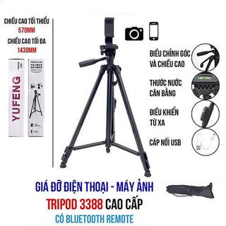 Gậy chụp ảnh 3 chân, Chân Quay Máy Ảnh Điện Thoại Tripod 360° kèm remote cứng cáp chắc chắn giá đỡ quay phim, livestream