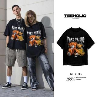 Áo thun in hình unisex nam nữ cotton cao cấp phong cách retro y2k gấu bông màu đen trắng teeholic THS241123_87