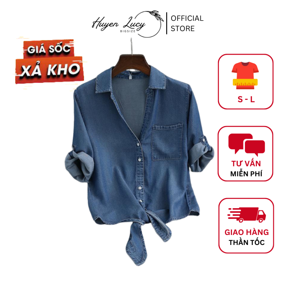 Sơ mi denim nữ dài tay cổ bẻ một túi somi jean nữ big size sơ mi bò bigsize nữ sơ mi jean nữ tay dài