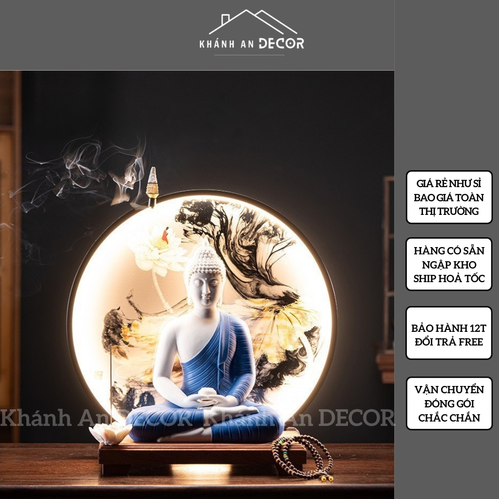 Thác Khói Trầm hương Phật Thích Ca Mâu Ni Bi Họa - Khánh An DECOR