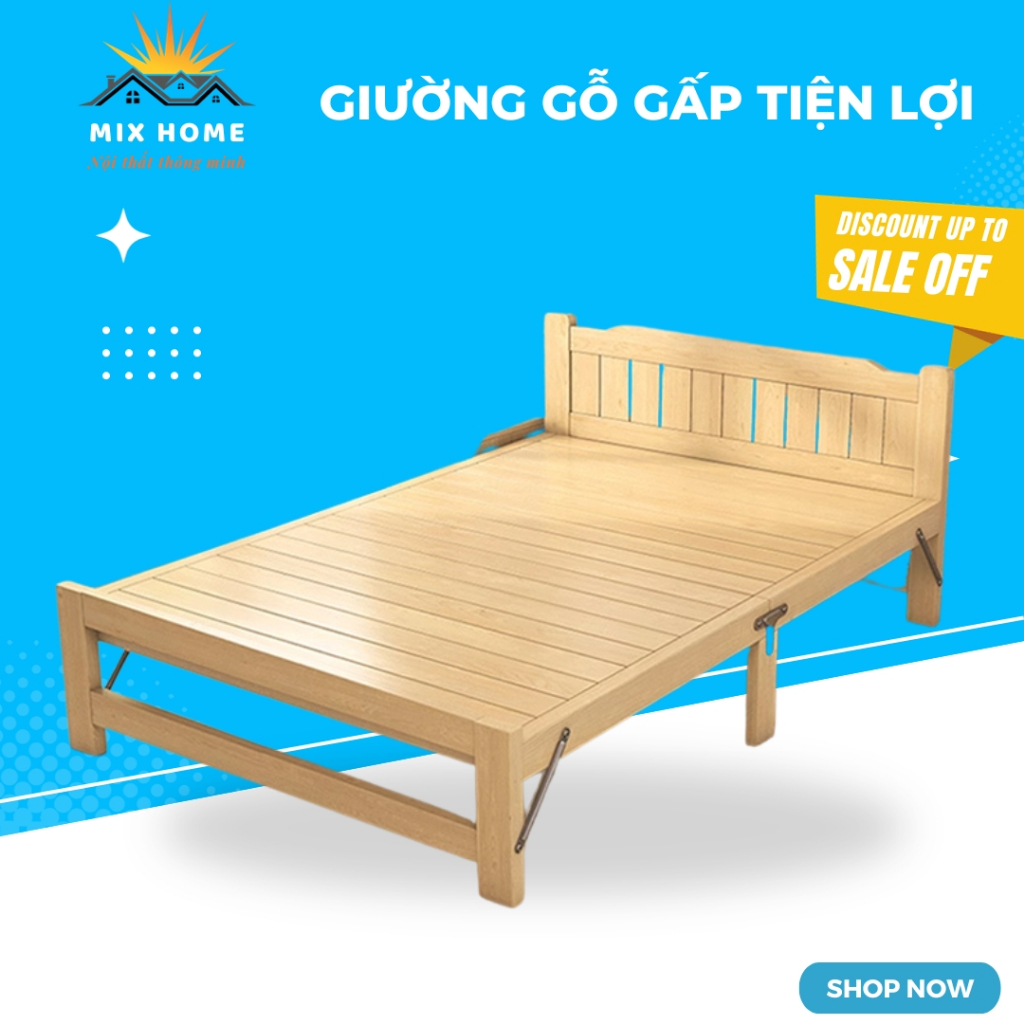 Giường gỗ gấp thông minh, Giường gỗ gấp gọn giá rẻ, Giường gấp gọn giá rẻ đa năng tiết kiệm không gian diện tích M199