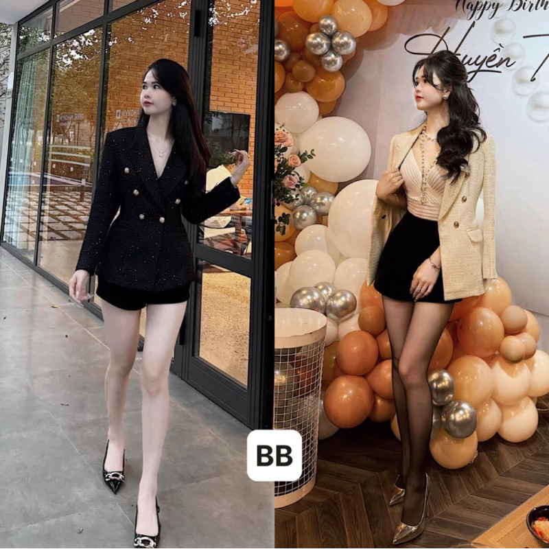 Áo vest nữ cao cấp vải dạ tweed kim sa sang chảnh