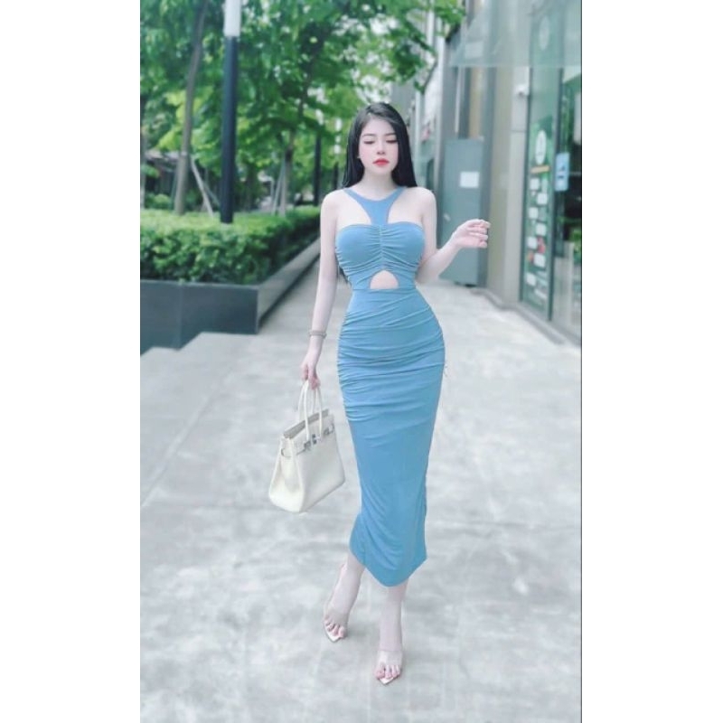 Đầm Ống Nhún Ngực Khoét Hở Cổ Yếm Y - Dáng Dài Maxi Ôm Body Sexy - Tiểu Thư Bánh Bèo Cute Sang Chảnh Dạo Phố Đi Tiệc