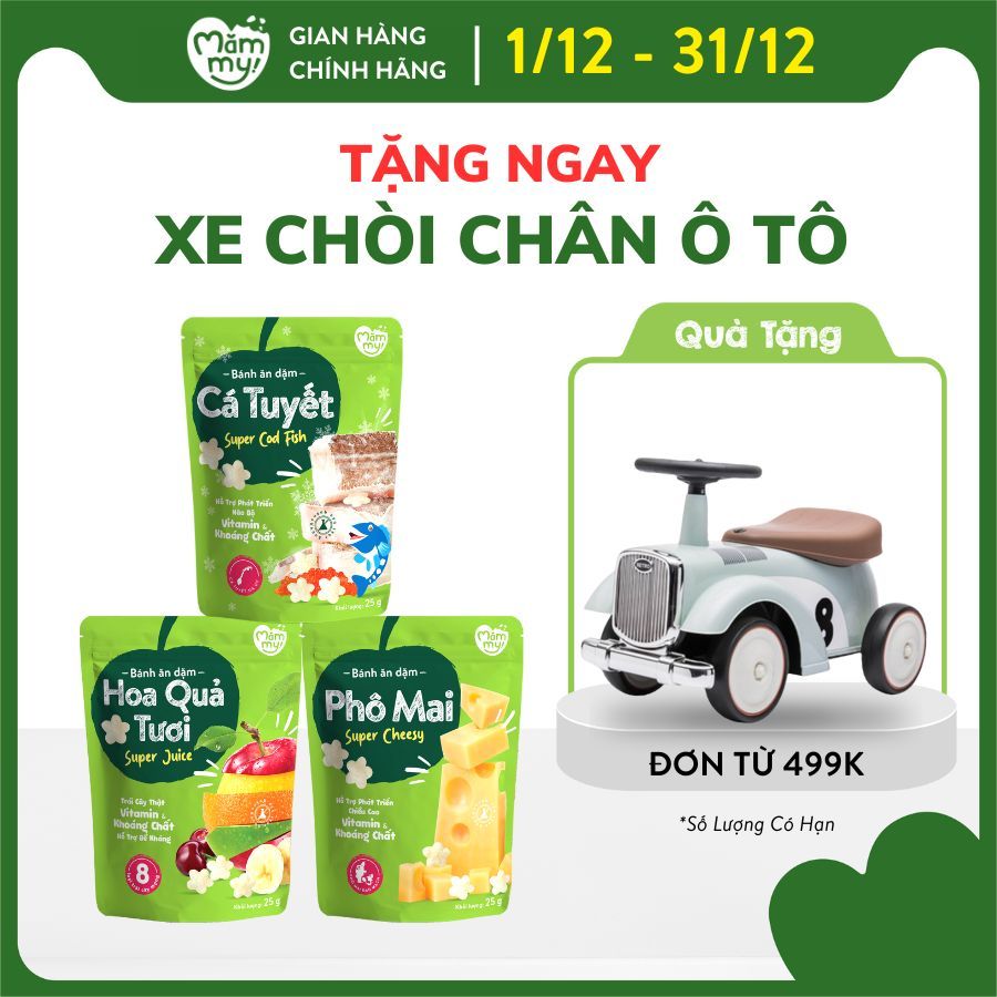 Combo bữa phụ 3 bánh ăn dặm Mămmy cho bé bao gồm bánh cá tuyết Na Uy, bánh phô mai và bánh hoa quả tươi - 25gr