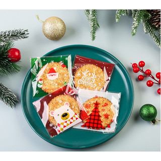 Set 10, 20, 50 túi đựng bánh cookie, quà tặng ông già Noel đỏ Xmas 10 x 10 cm