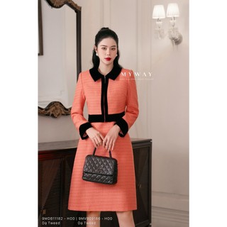 Set áo đầm dạ tweed my way dáng a viền đen sang trọng 9mdb11182 -9mvb09186