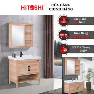 Bộ tủ chậu lavabo phòng tắm, tủ chậu rửa mặt phòng tắm HITOSHI gỗ nâu cao cấp
