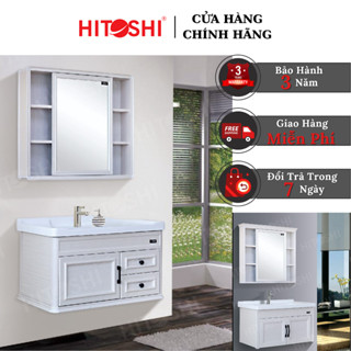 Bộ tủ chậu lavabo phòng tắm, tủ chậu rửa mặt phòng tắm HITOSHI trắng phớt hồng cao cấp