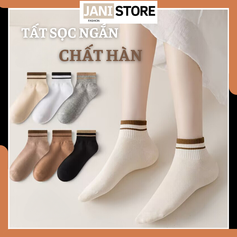 Tất Vớ Nữ Cổ Ngắn Chất Hàn Họa Tiết Sọc Đen Ôm Chân Đi Giày Thoáng Khí Êm Ái Màu Sắc Vintage Trơn Basic Co Dãn Bốn Chiều