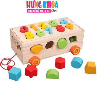  Xe Kéo Thả Hình Khối Và Số Đếm Giúp Bé Phát Triển Trí Não - Đồ chơi gỗ montessori