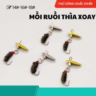 Mồi ruồi giả gắn thìa xoay câu cá mương suối, mương mỏ nhọn, rô phi, thiểu , ngão,..