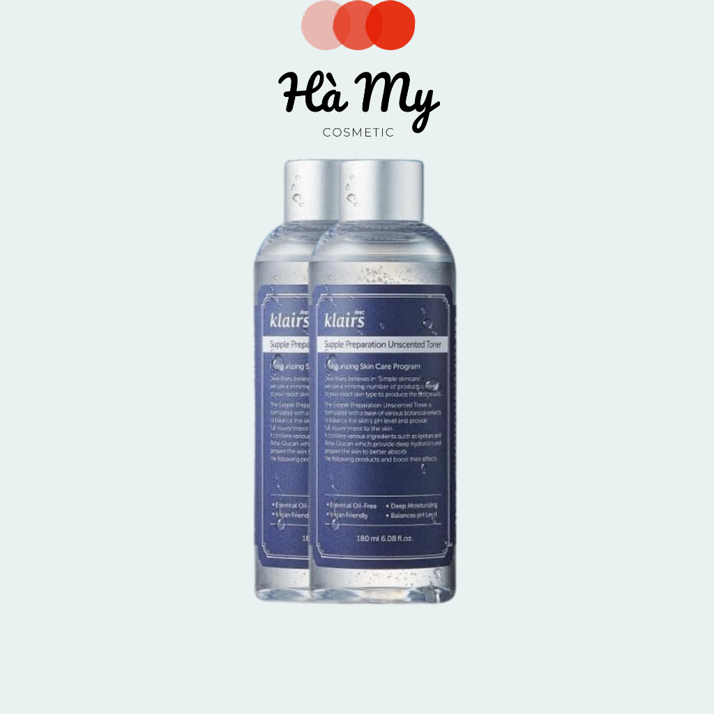 Nước Hoa Hồng Dear Klairs Supple Preparation Unscented Toner Không Mùi Dưỡng Ẩm Và Làm Mềm Da 180ml_ hamy.cosmetic1