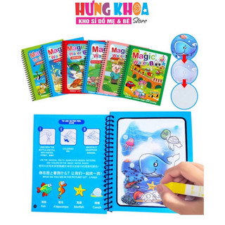 Tranh Tô Màu Nước Ma Thuật Tự Xóa, Sách Tập Tô Thần Kỳ, Magic Water Book Cho Bé Giá Tốt Với 20 Chủ Đề Tặng 1 Bút Tô Màu
