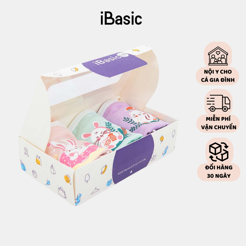 Hộp 3 quần lót bé gái cotton dạng đùi iBasic PANG009