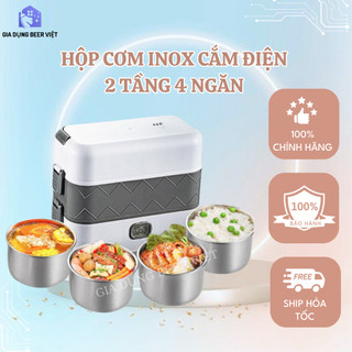 Hộp đựng cơm cắm điện 3 tầng Bear cao cấp, hộp cơm giữ nhiệt văn phòng tự nấu chín thức ăn ruột inox hàng hiệu LOCHI