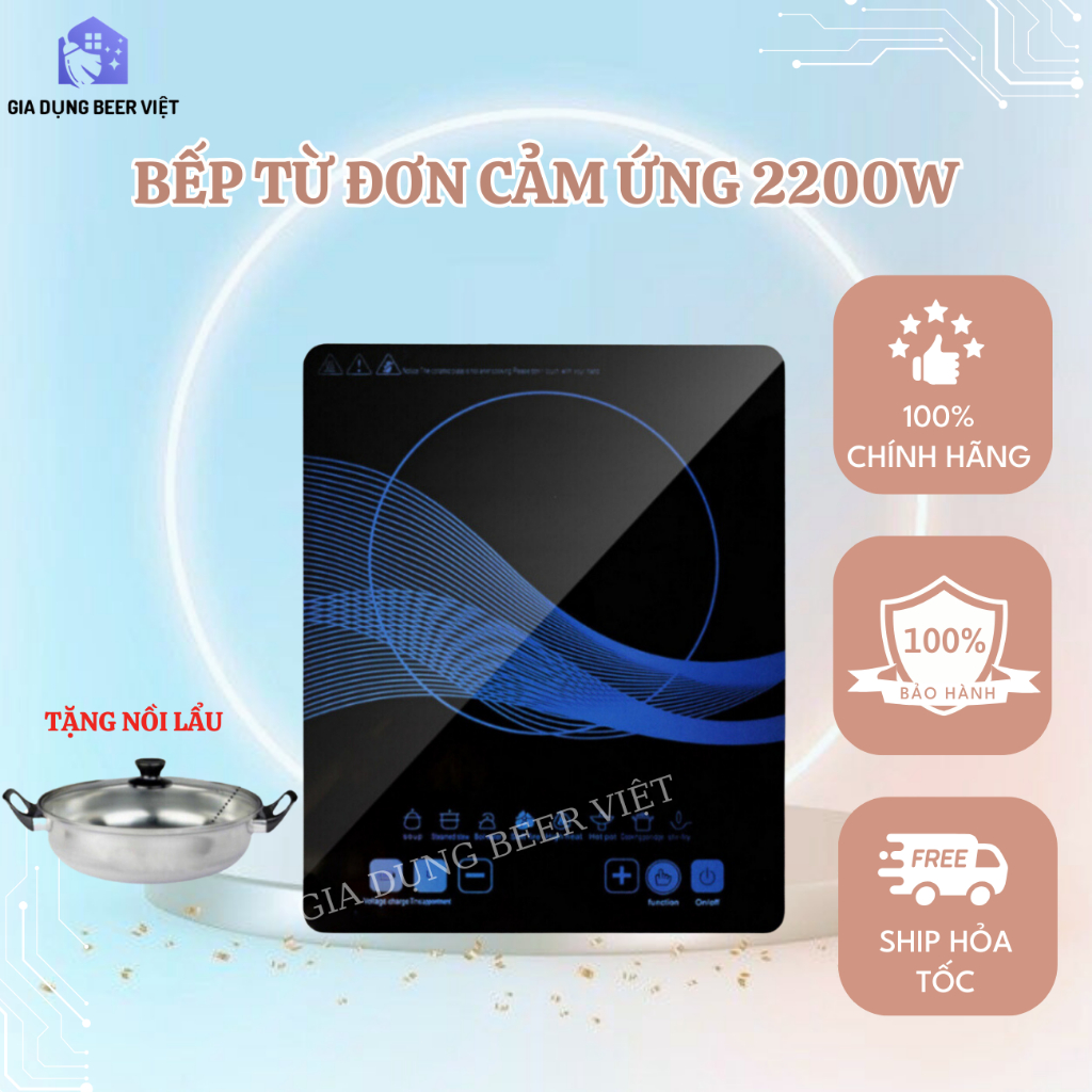 Bếp Từ EMBER 2200W Tặng Kèm Nồi Inox Mặt Kính Cảm Ứng Chịu Lực Có Chức Năng Hẹn Giờ Bảo Hành 24 Tháng