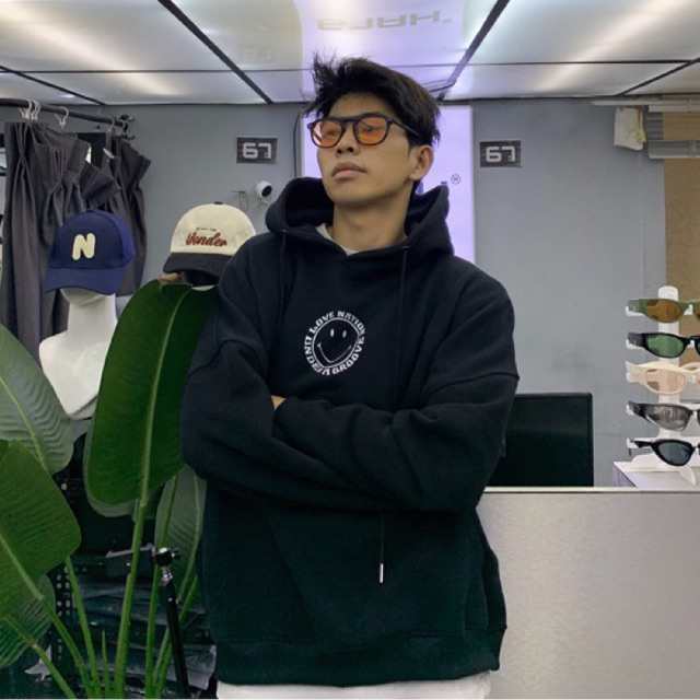 Áo hoodie form oversize Black Smile