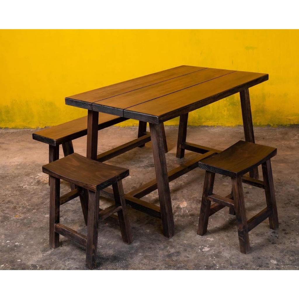 Bàn ghế quán ăn gỗ thông mỹ, bàn 70x 1m2 + 2 ghế đơn + 1 ghế đôi