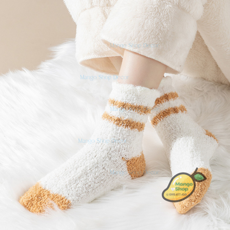 Tất Len Bông Kẻ Sọc Ấm Áp Dành Cho Mùa Đông Lạnh Thoáng Khí