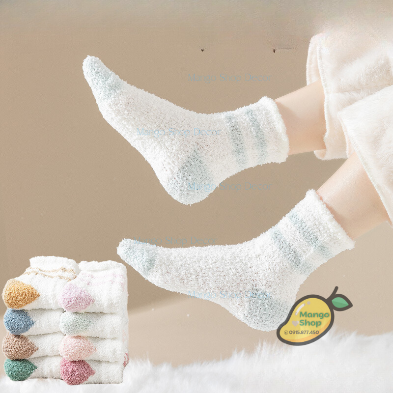 Tất Len Bông Kẻ Sọc Ấm Áp Dành Cho Mùa Đông Lạnh Thoáng Khí