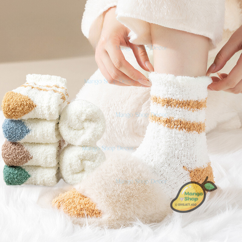 Tất Len Bông Kẻ Sọc Ấm Áp Dành Cho Mùa Đông Lạnh Thoáng Khí