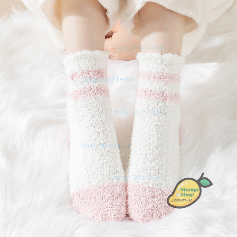Tất Len Bông Kẻ Sọc Ấm Áp Dành Cho Mùa Đông Lạnh Thoáng Khí