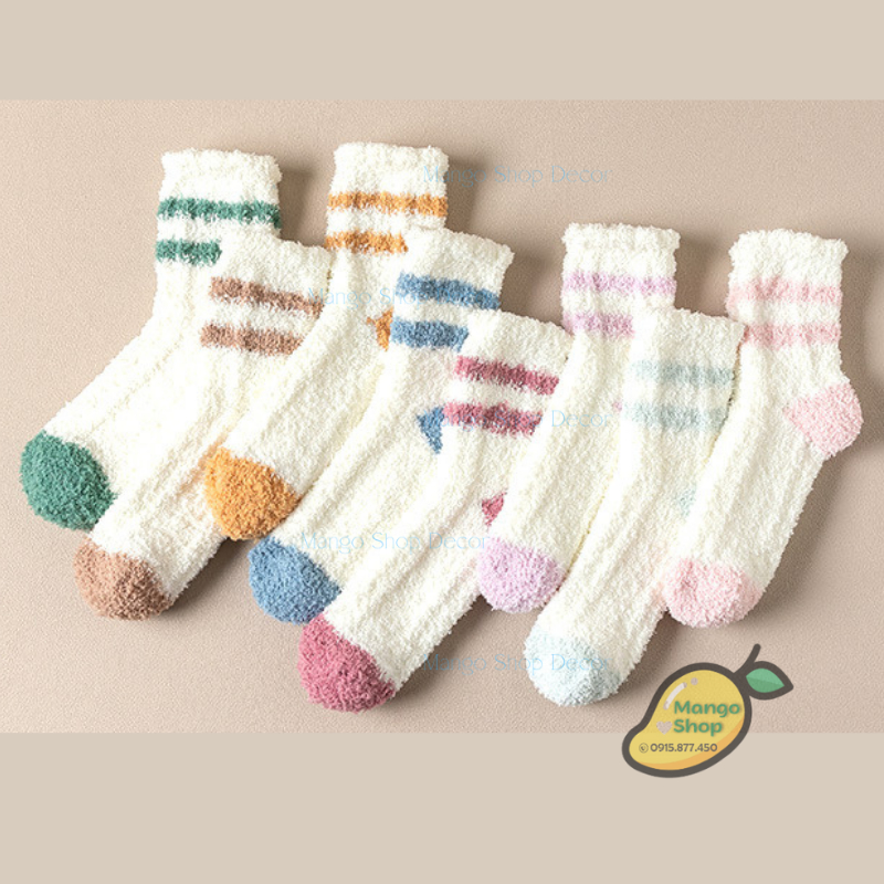 Tất Len Bông Kẻ Sọc Ấm Áp Dành Cho Mùa Đông Lạnh Thoáng Khí