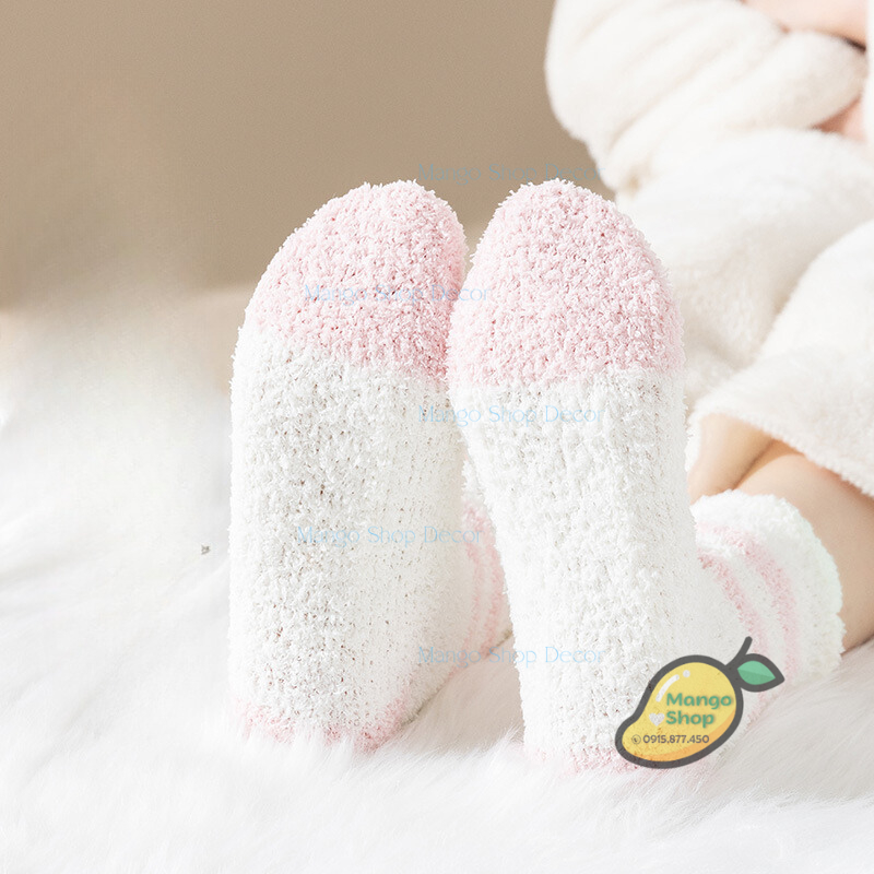 Tất Len Bông Kẻ Sọc Ấm Áp Dành Cho Mùa Đông Lạnh Thoáng Khí