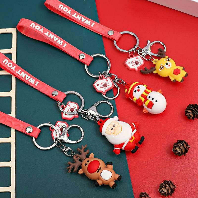Móc khóa noel giáng sinh, móc chìa khóa to kèm dây sillicon hình ông già noel người tuyêt cây thông qua tặng cute