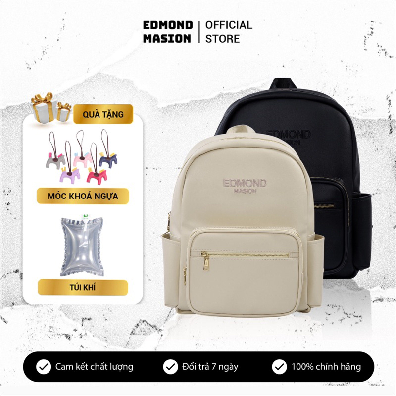 Balo EDMOND MASION Basic Ss2024 tặng kèm móc khoá ngựa chính hãng da cao cấp đi học đựng laptop size L MONOGRAM