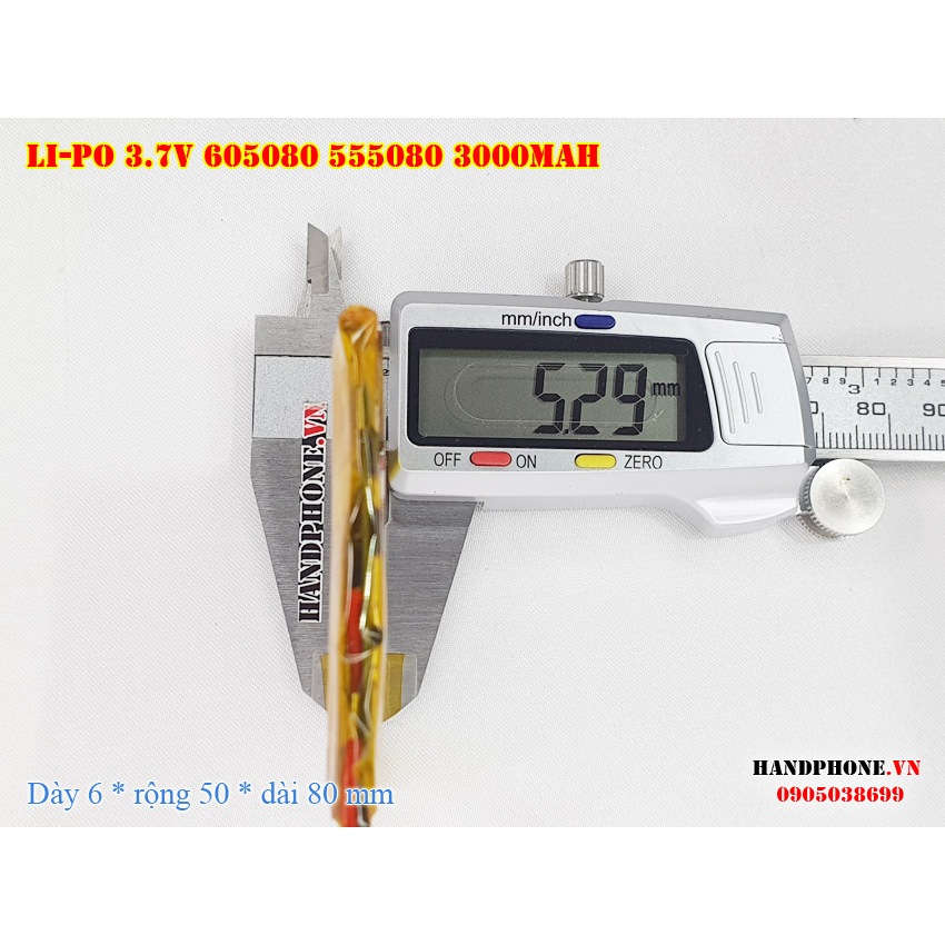 Pin Li-Po 3.7V 605080 555080 3000mAh  dày 6mm cho Loa Bluetooth, Định vị GPS, Camera, Pin Dự Phòng